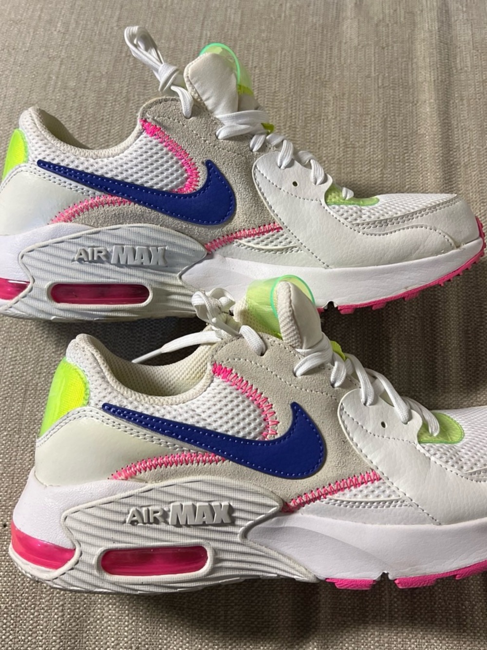 Nike Women’s Air Max White with Blue, Neon Yellow & Pink Accents